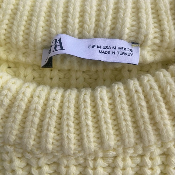 ZARA Chunky Purl Knit Sweater Medium Yellow Balloon Sleeve Crewneck EUC - Picture 5 of 10